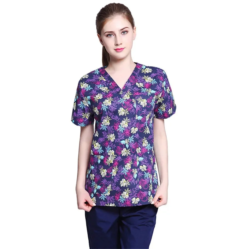 High Quality Clinical Uniform Woman Print Scrub Tops Beauty Salon Work Clothes Surgical Costume for Female Medical Costume