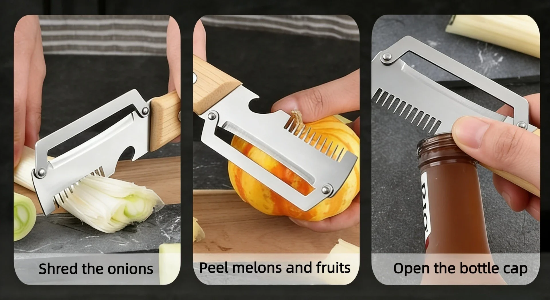 Multifunctional 3-in-1 Stainless Steel Peeler Durable Kitchen Peeling Tool for Slicer Vegetable Fruit Peeler with Bottle Opener