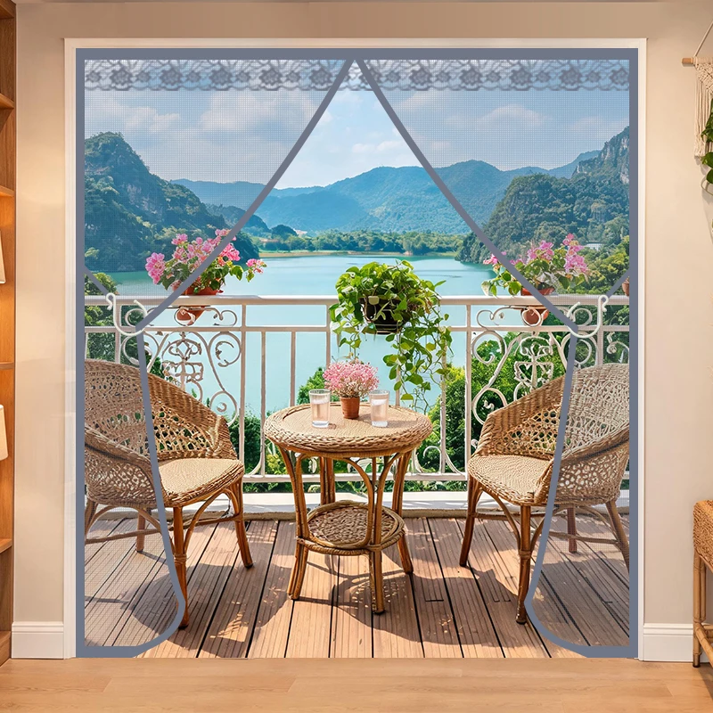 Pure Gray Mesh Door, Magnetic Mosquito-Proof Curtain, Fly Screen with Hook-and-Loop Installation, Suitable for Front Doors, Bedr