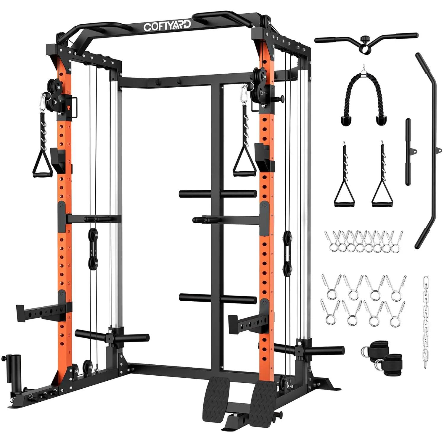 

Power Cage, Power Rack with Dual Pulley System, Multi-Function Squat Rack with Cable Crossover, Home Gym Workout Machine, Custom