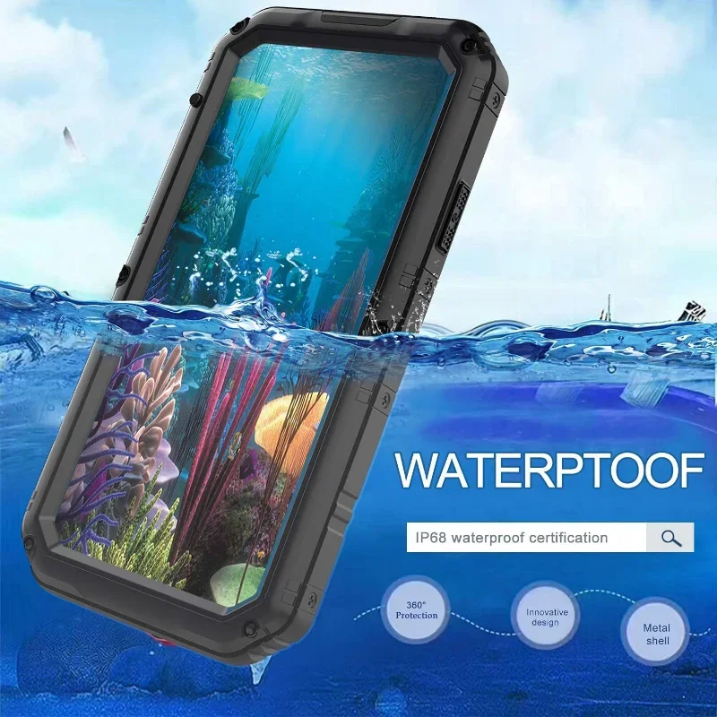 Heavy Duty Military Waterproof Metal Case for iPhone 13 14 11 12 Pro Max XS X XR 8 7 6s Plus Shockproof Dustproof Rugged Cover