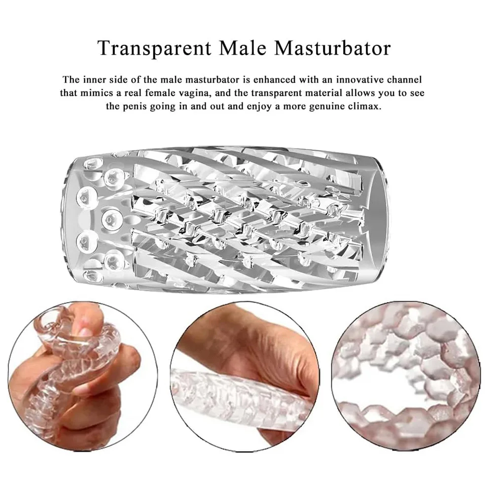 قابلة لإعادة الاستخدام كأس الاستمناء الذكور الذكور القضيب كم الجنس لعب شفافة كريستال المهبل محكم نفق جيب الجنس لعب الكبار #3