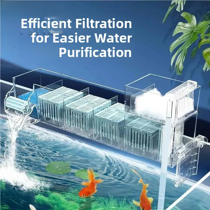 Automatic Fish Tank Feces Suction Filter Three-In-One Low Water Level Turtle Tank Wall-Mounted Up-Filtration Oxygenation Circ...