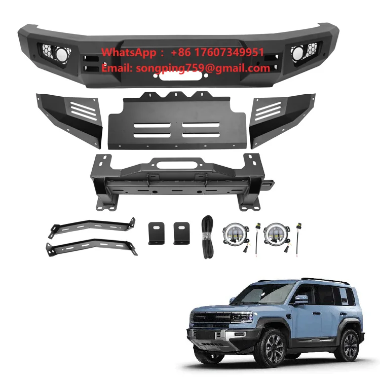 Frontr Bumper for Leopard 5 Denza B5 Manganese Steel Off-Road Front Winch Bumper with LED Lights EV Car Exterior Accessory