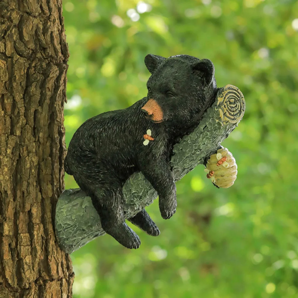 Outdoor Decorative Resin Climbing Black Bear Statue Realistic Animal Ornament Garden Landscape Tree Craft Sculpture