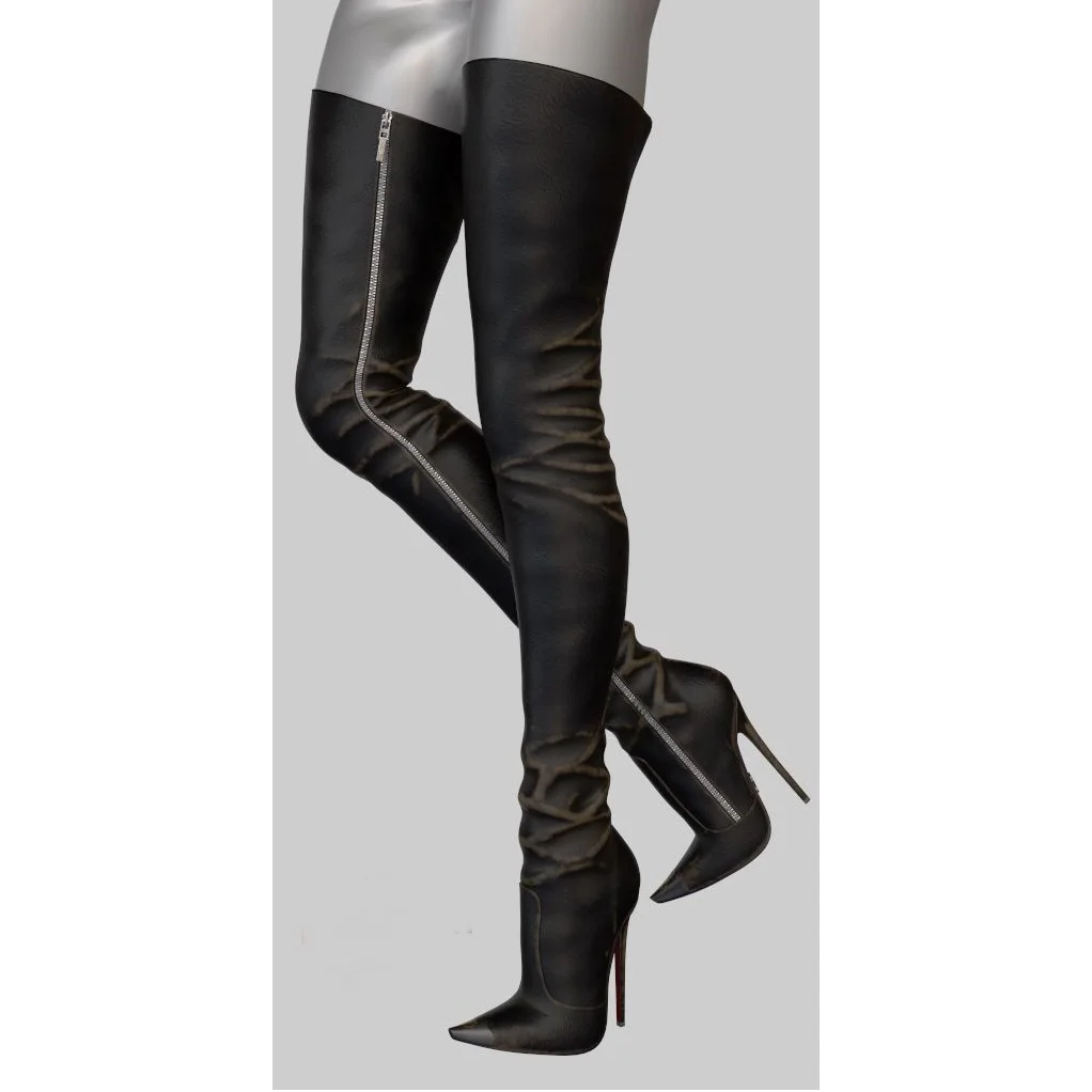 

Black Zipper Over Knee High Boots Thin High Heel Pointed Toe Fashion Sexy 2025 Winter Big Size Woman Shoes Zapatillas Mujer