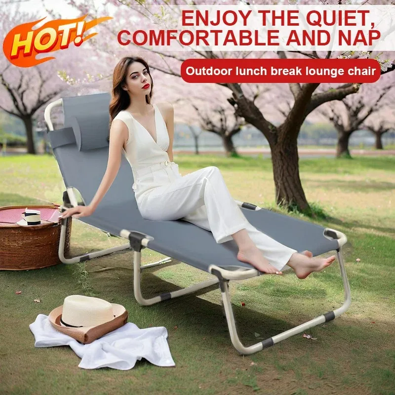 

【Hot Item】Portable Folding Recliner, Beach Camping Terrace Outdoor Chair With Adjustable Pillow, Ideal For Swimming Pool, Backya