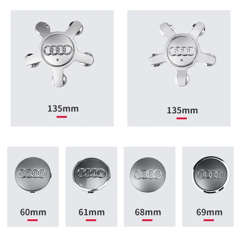 4pcs 60mm 61mm 69mm 135mm Car Styling Wheel Center Cap Hub Covers Badge 4B0601170 For Audi A3 A4 A5 A6 A7 A8 S4 S6 Accessories