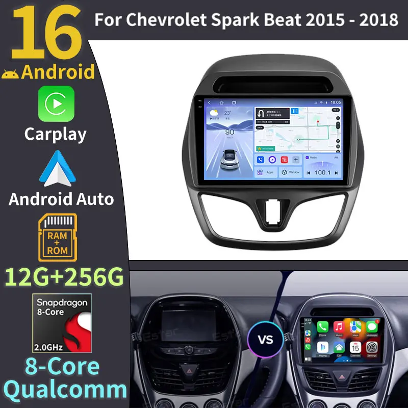 Radio para Auto Android 16 para Chevrolet Spark Beat 2015 2016 - 2020, Cámara 360, Carplay Inalámbrico, 4G LTE, Audio, 5G WIFI, Plug and Play, BT