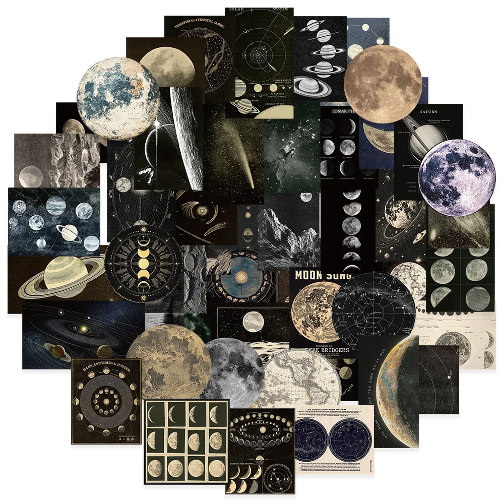50PCS Cosmic Dark Universe Space Planets Galaxy Stickers Aesthetic Car Motorcycle for Junk Journal Suitcases Scrapbook Stickers