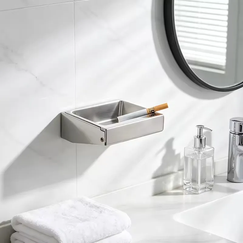 Household Stainless Steel Cigarette Ashtray Ashtray Reversible Metal Personality Wall-mounted Toilet Bathroom Ash Storage Box