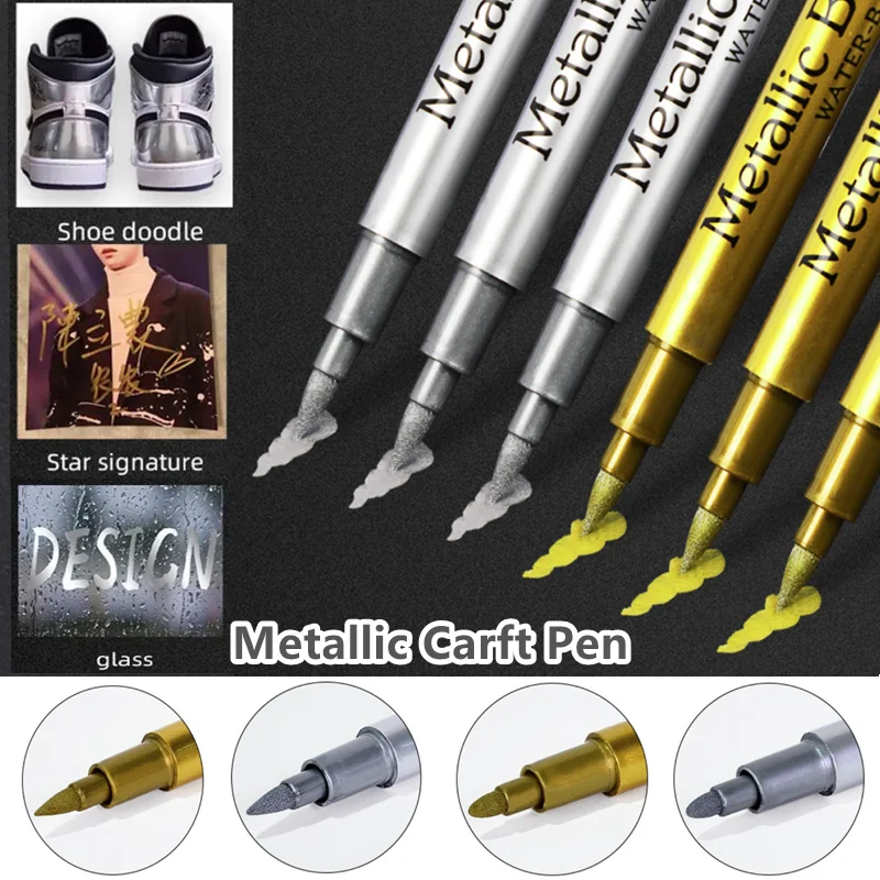 Marker Pens Metallic 2 Pcs Gold Silver White Permanent Soft Brush Pens Art Markers for Artist Illustration Manga Crafts Fabric