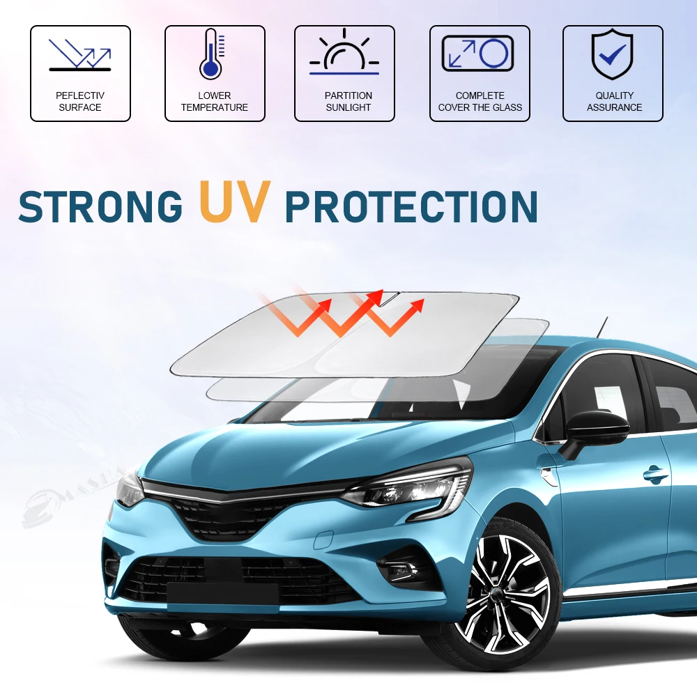 Windshield Sun Shade for Renault Clio 2 3 4 5 2012-2022 2023 Car Sunshade Cover Foldable Sun Visor Protector Blocks UV Rays