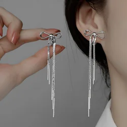 VENTFILLE 925 Sterling Silver Bowknot Clip Earring for Women Hollow Out Tassels Ins Versatile Geometry Jewelry Gift Dropshipping