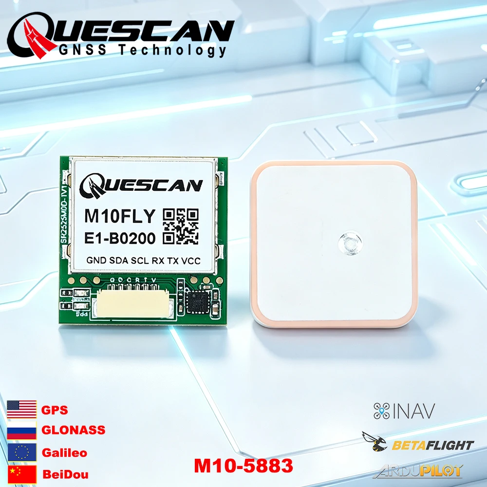QUESCAN M10FLY M10-5883 GPS Module with Compass QMC5883L10Hz UBX M10 GPS Galileo GLONASS BeiDou GNSS Receiver NMEA UBX-M10050-KB