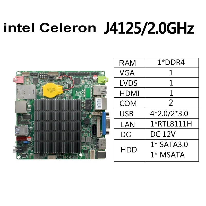 Imagem -03 - Trail Bay-nano-itx Placa-mãe J4125 Vga Hdmi Lvds com Lan Dupla Msata Wifi 4g Ddr3l dc 12v