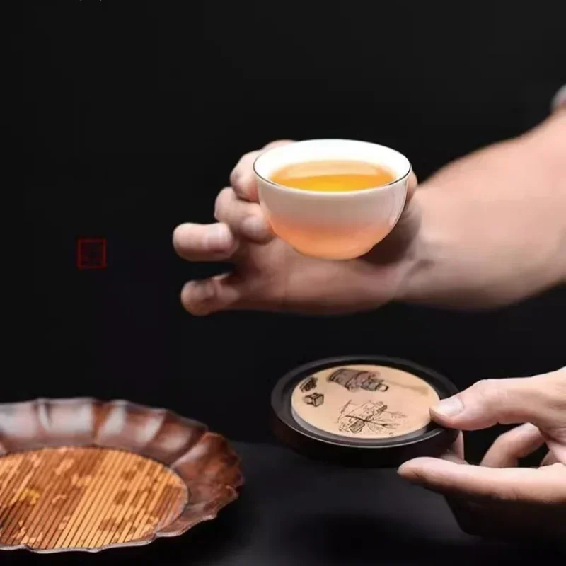 Round Wood Cup Mat Heat Resistant Coaster Chinese Style Creative Kung Fu Tea Ceremony Coffee Table Placemat Kitchen Accessories