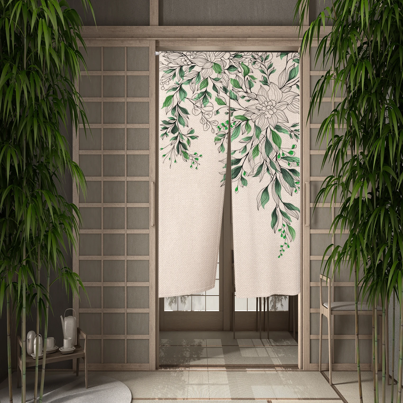 Nordic Geometric Door Curtain Modern Abstract Minimalismus Linen Curtain Partition Kitchen Room Japanese Hanging Half Curtains