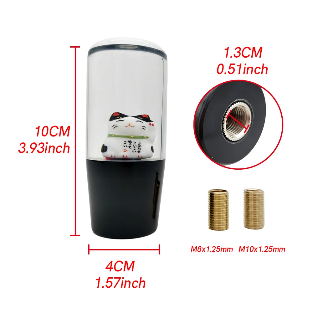 2 Colors Lucky Cat Gear Shift Knob Acrylic Crystal Ball Stick Shift Heads Replacement Shifter With M8 M10 M12 Adapter