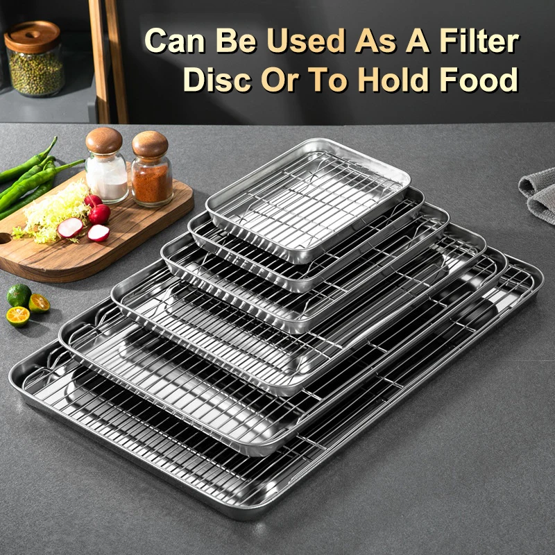 Stainless Steel Baking Tray With Removable Cooling Rack Set Non-stick BBQ Pan Tray Plate Oven Brownie Rack Cooking Roasting Dish
