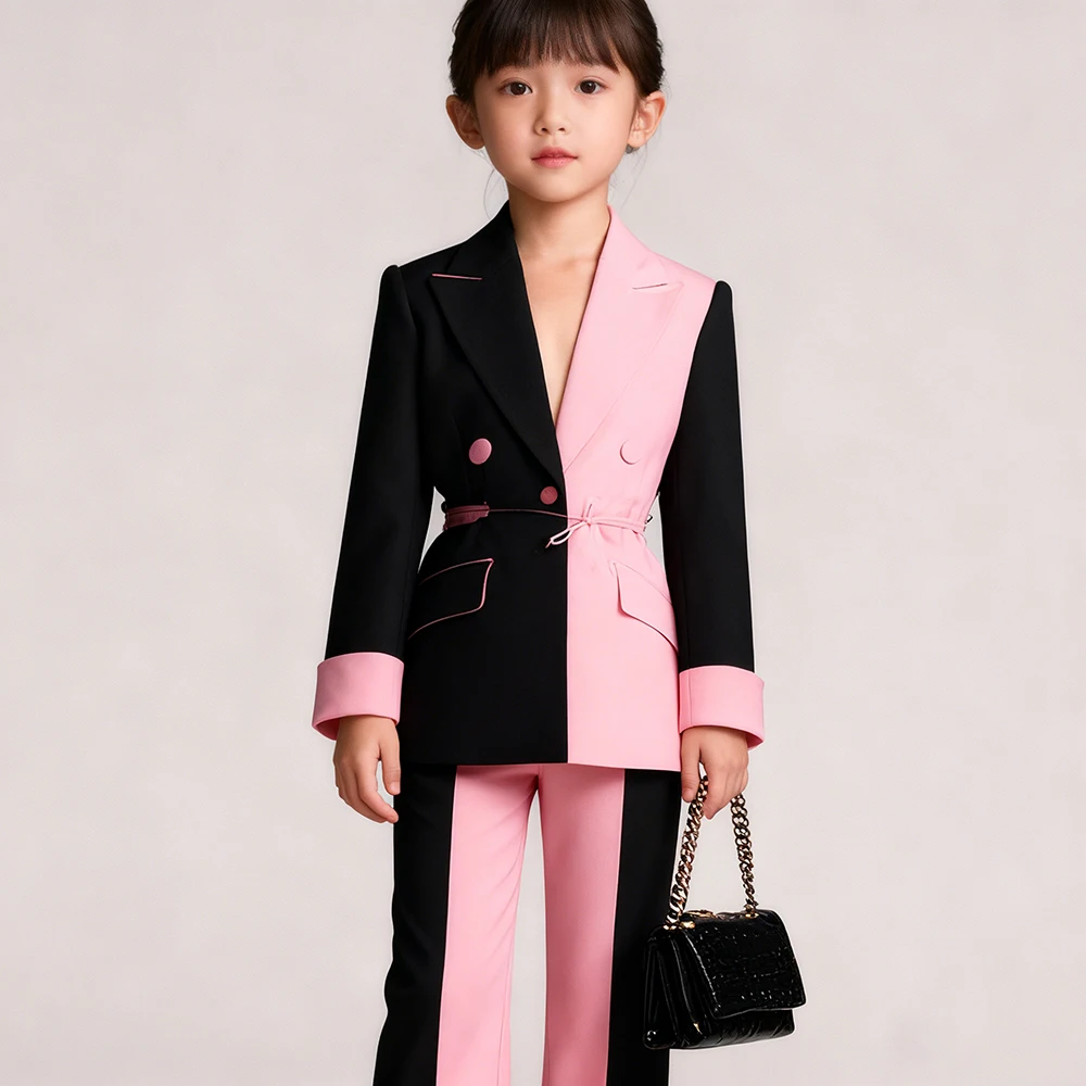 

Formal Girls Clothing Elegant Double Breasted Peak Lapel Blazer Luxury Festival 2 Piece Jacket Pants Outfits Chic Kids Clothing