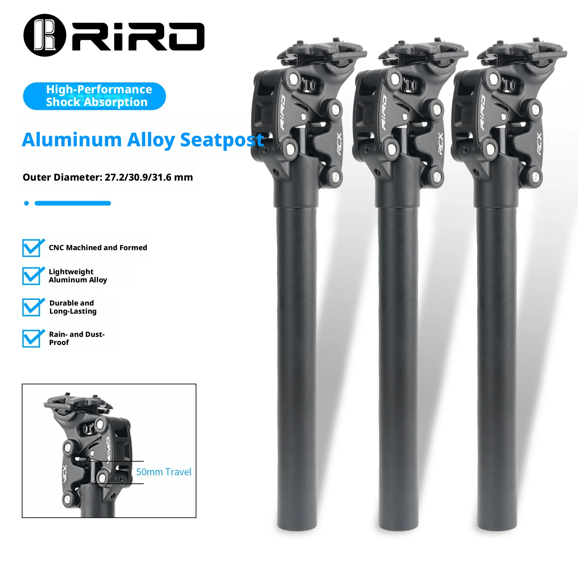 

MTB Bicycle Seatpost 27.2/30.9/31.6mm with Shock Absorber 350mm Suspension Four Link Bike Saddle Tube for Enhanced Riding