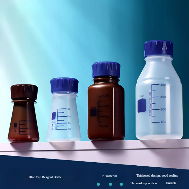 Blue cap reagent bottle cylindrical triangular square dispensing reagent plastic PP acid and alkali resistant