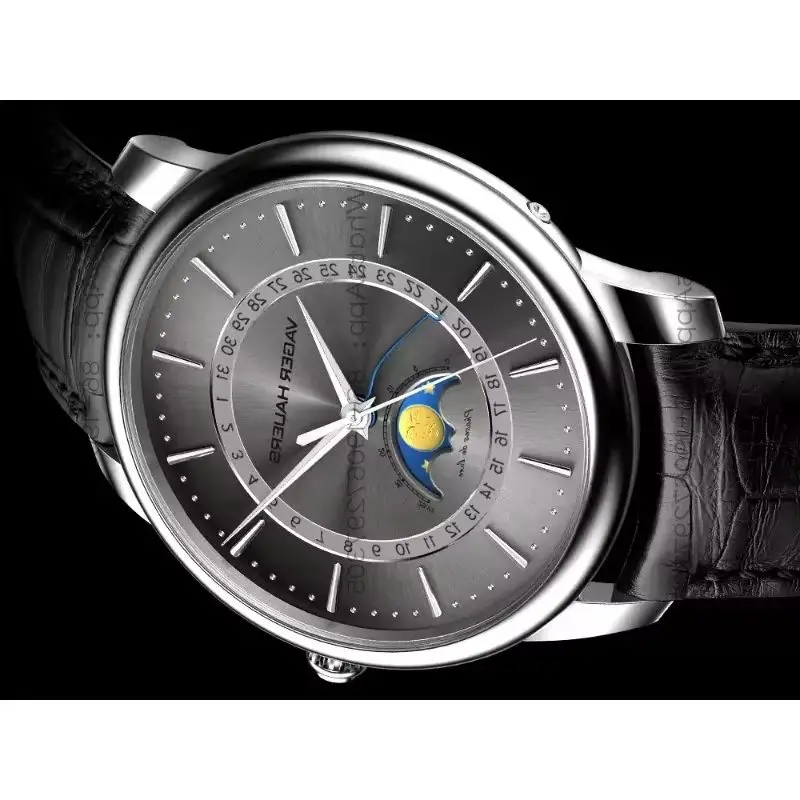 232  Mechanical watch Fully automatic moon phase four-pin coaxial calendar leather belt waterproof men's watch