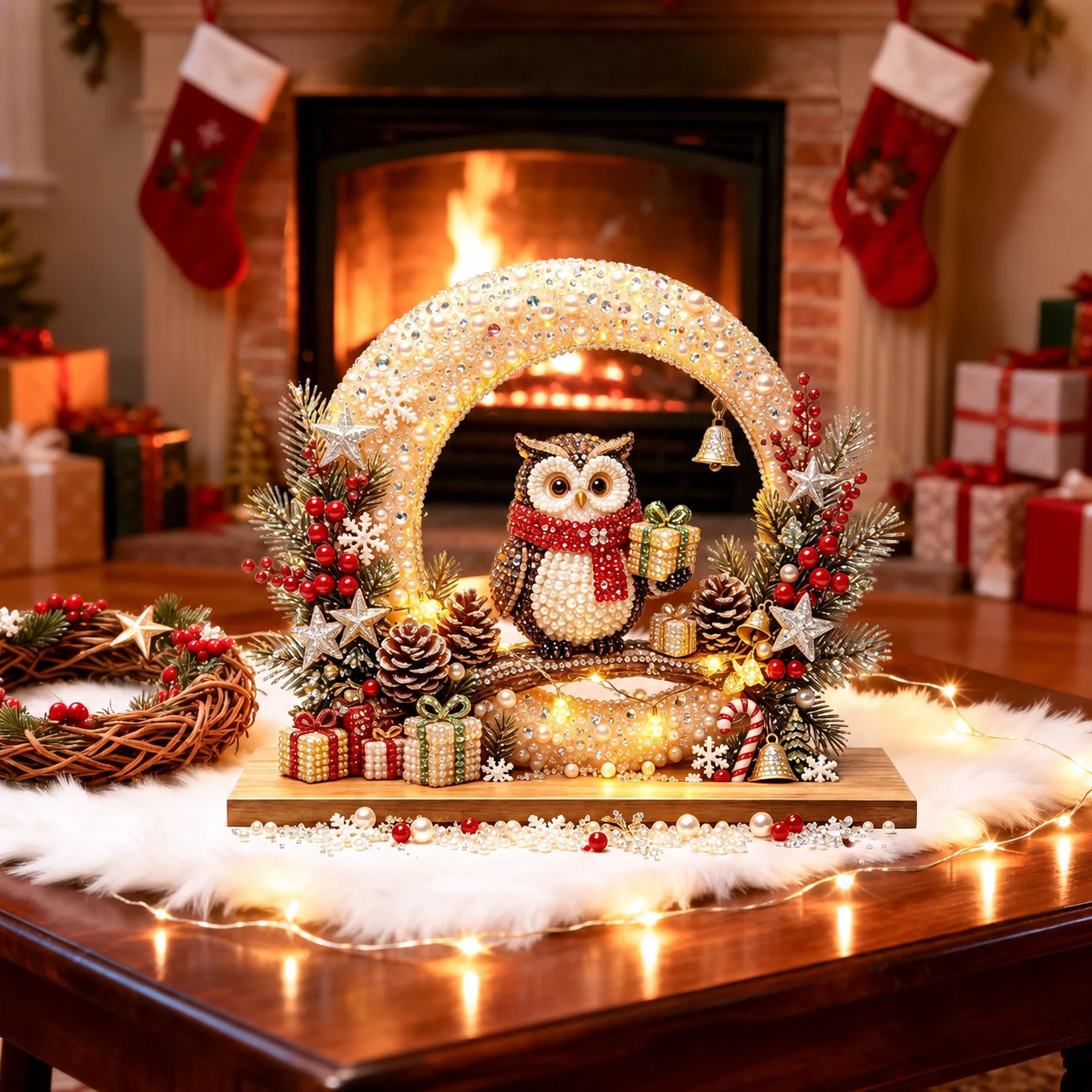 Acrylic Christmas Ornament  Fireplace Scene Ornament Christmas Snowman Decor Handcrafted Christmas Tabletop Ornament