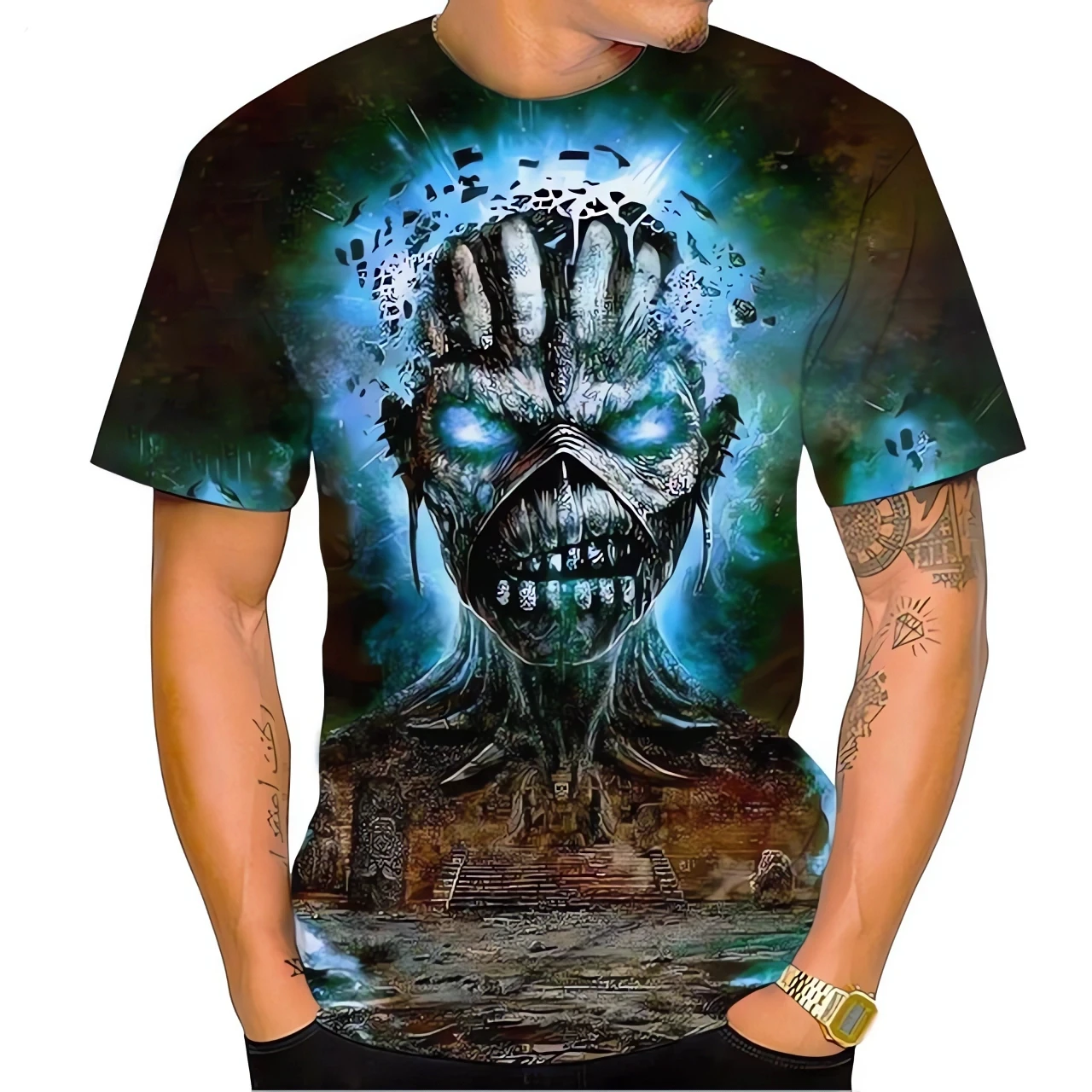 Hot sale new living dead 3D printing t-shirt rock music round neck short sleeve heavy metal fashion casual unisex tops