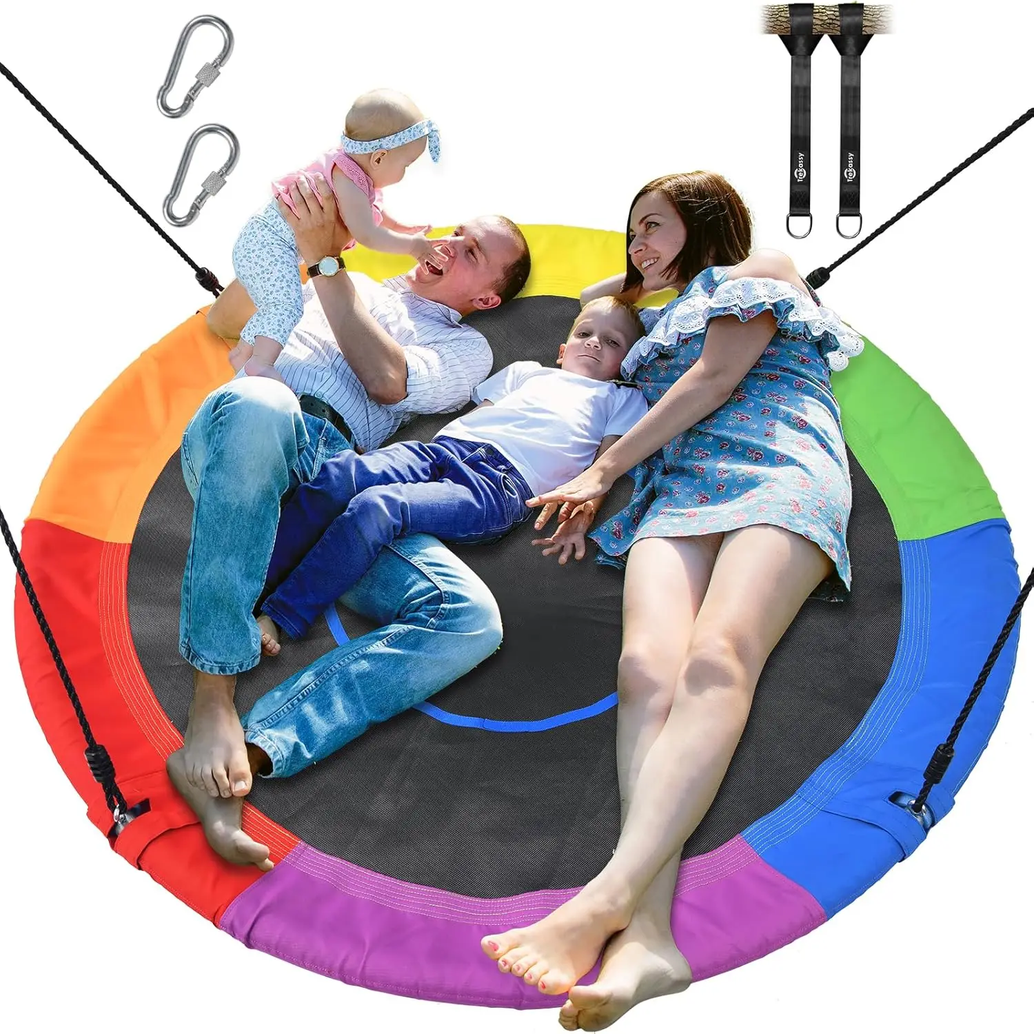 

Large 60" Saucer Tree Swing for Adults, Waterproof Oxford Fabric with Hanging Straps - Rainbow Design