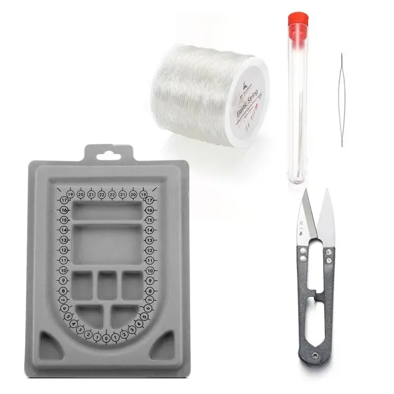 Gray Flocked Necklace Board with Elastic Cord Bead Needle Scissors Jewelry Tools Set for DIY Necklace Jewelry Making Kits