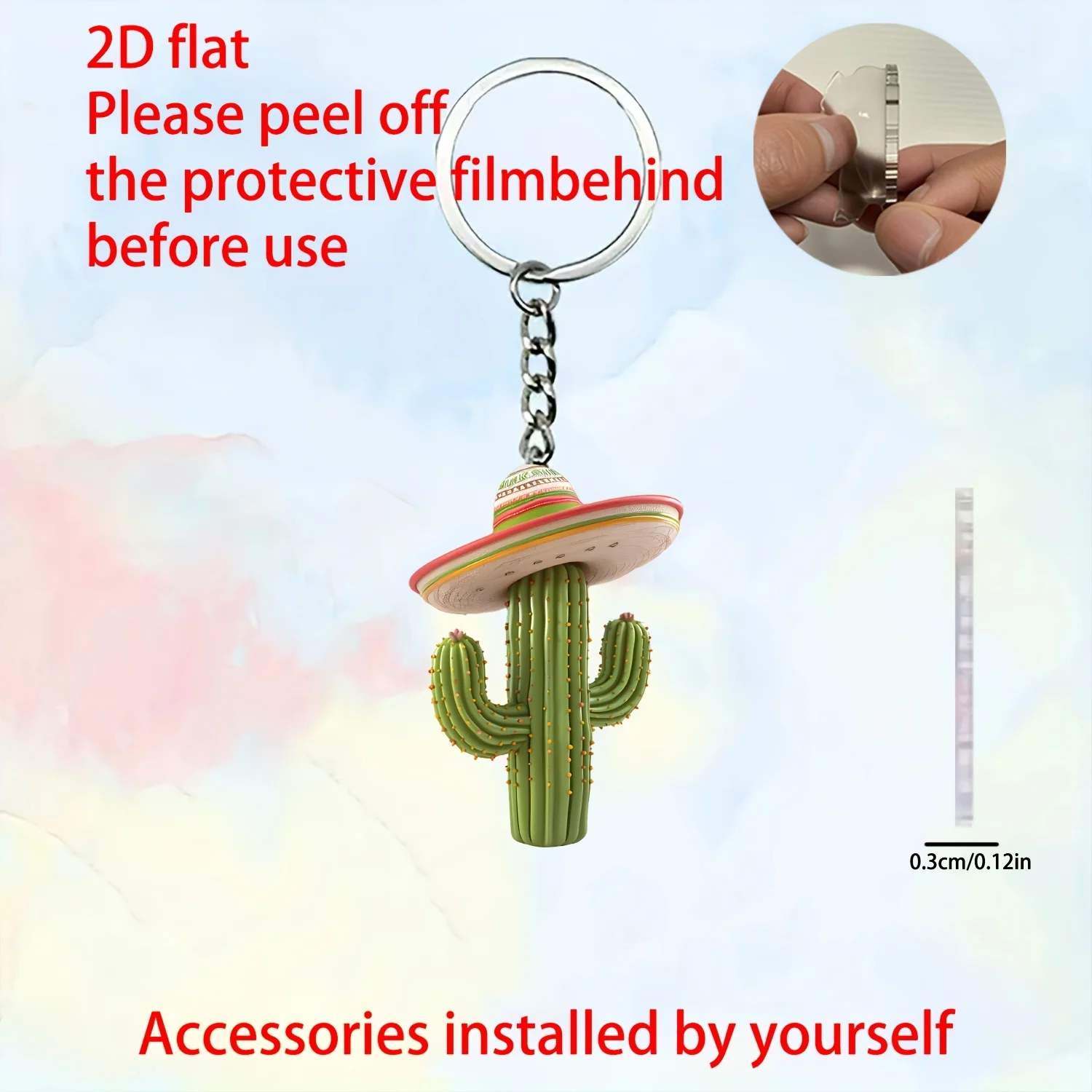 2D Cactus Keychain Acrylic Pendant Flat Hanging Charm for Backpacks Car Keys House Decor Party Festive Creative Ornament Gift
