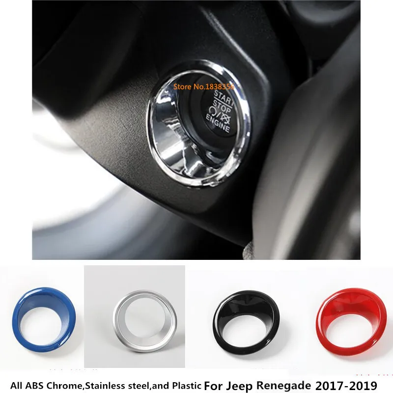 Car ABS Chrome Lamp Key Start Engine Engine Start Up Stop Ignition Key Ring Frame 1pcs For Jeep Renegade 2017 2018 2019 2020