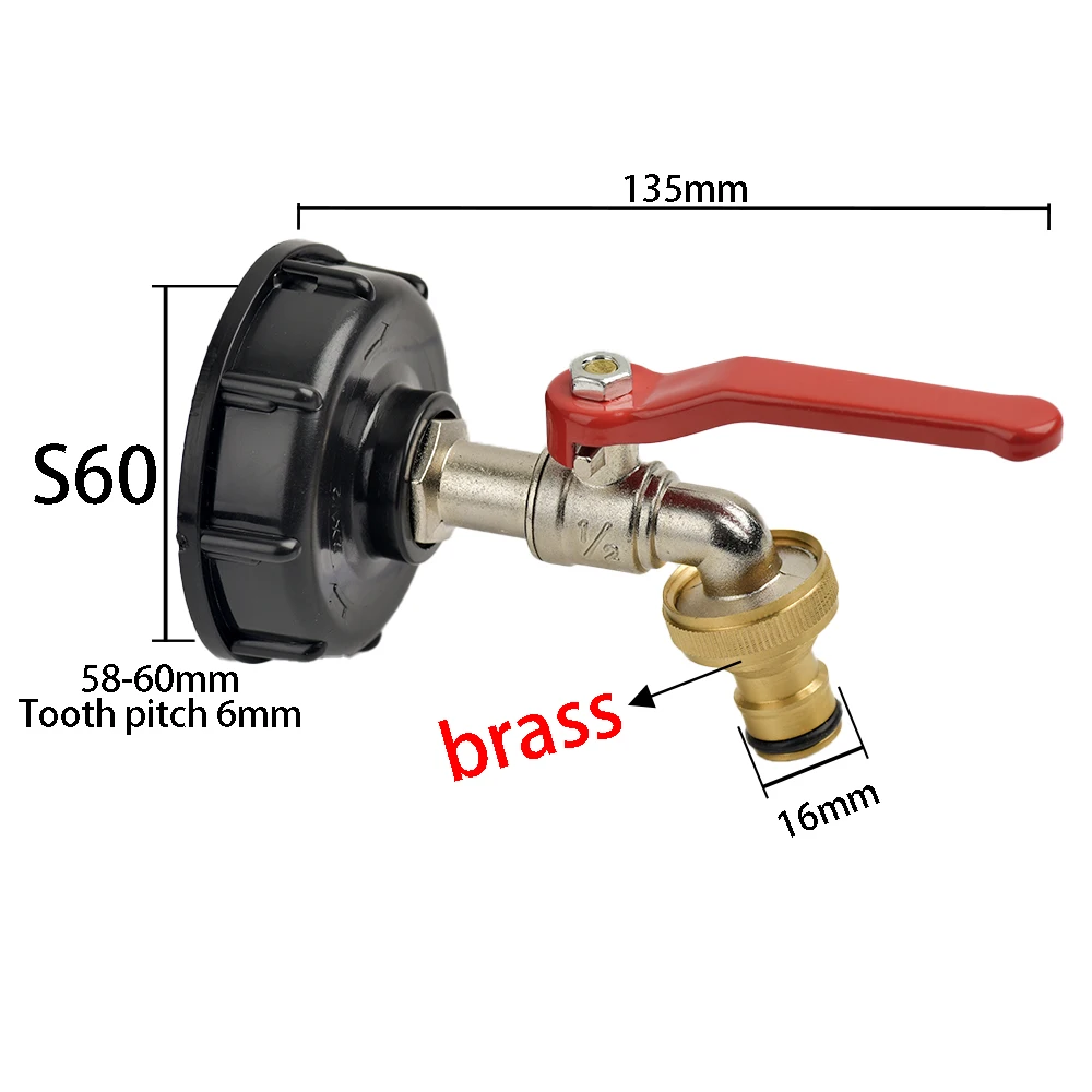 IBC Tank Tap Adapter S60 * 6 Grove Draad naar Messing/Legering 16mm Quick Connect Vervanging Klep Tuin thuis Klep Fitting Kraan
