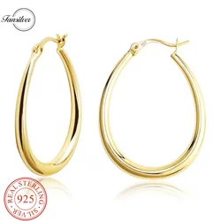 Fansliver S925 Sterling Silver Hoop Earrings Stylish 14K Gold Plated Teardrop for Women Vintage Hoop Earrings Cartilage Jewelry