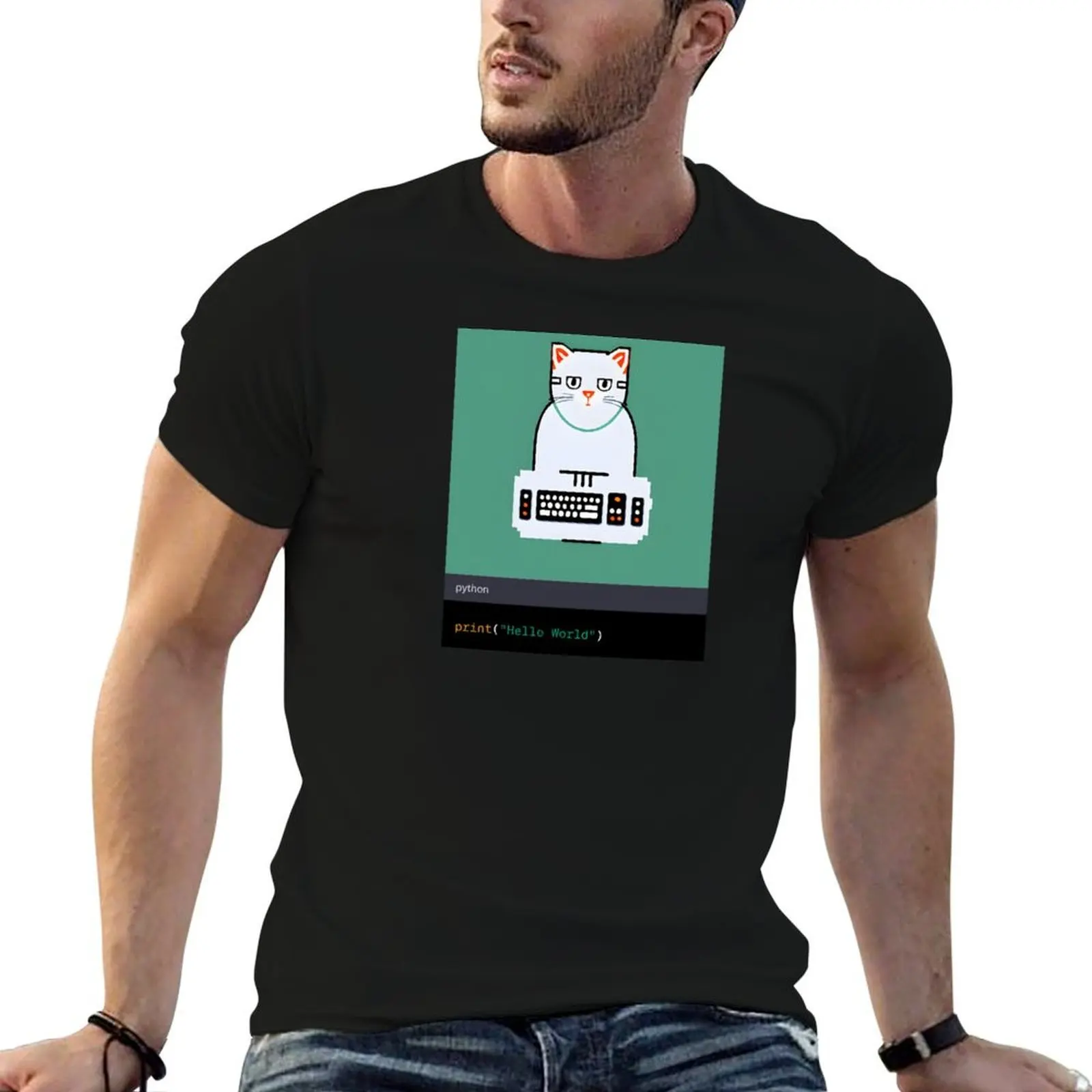 Cat Programmer : Hello World Python T-Shirt t shirts for man pack white g man t shirts for men T-Shirt