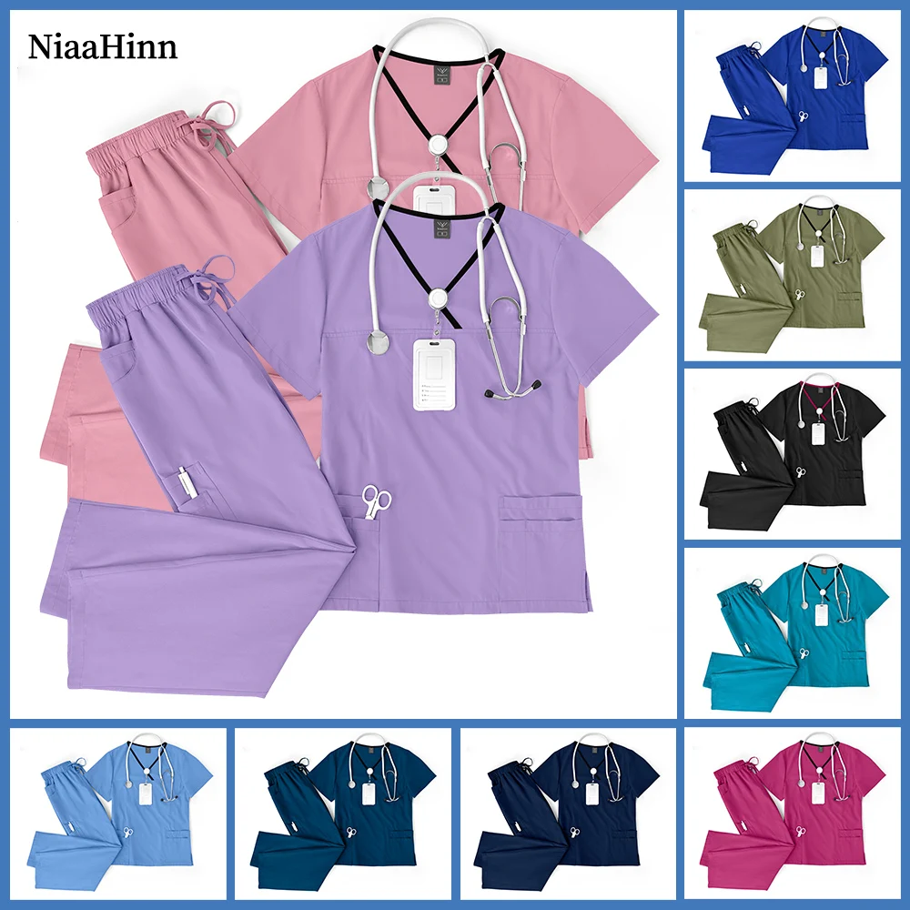 Niaahinn Scrub-Anzüge für Damen, Schönheitssalon, Spa-Uniform, Zahnklinik, Arztkostüm, Unisex, medizinische 2-teilige Scrubs-Pflegeuniform
