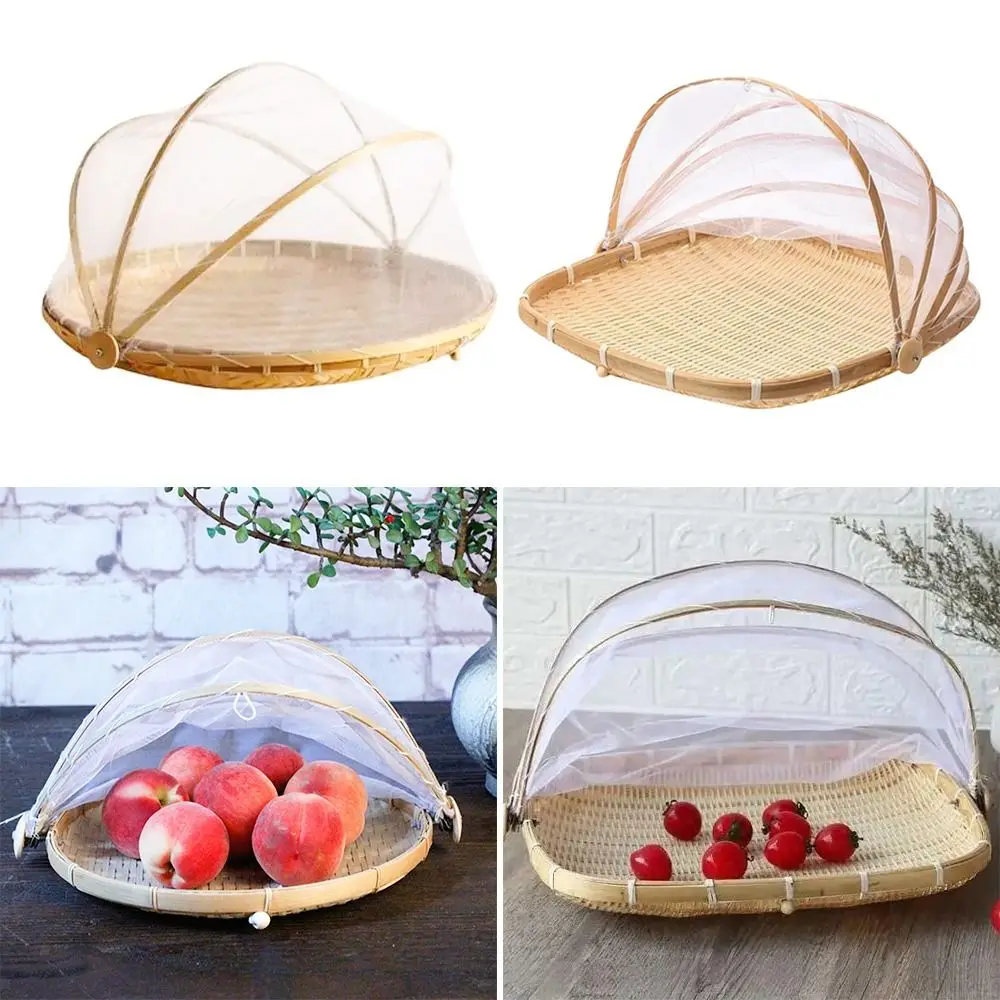 Bamboo Hand-Woven Tent Basket Dustproof Basket Anti-mosquito Food Serving Tent Basket Fruit Vegetable Tray Anti-insect