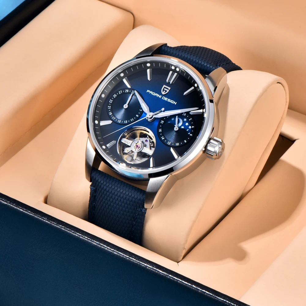 PAGANI DESIGN ساعات رجالي جديدة ساعة يد ميكانيكية مجوفة مرحلة القمر ساعة أوتوماتيكية للرجال AR الياقوت مقاوم للماء ساعة الأعمال #2