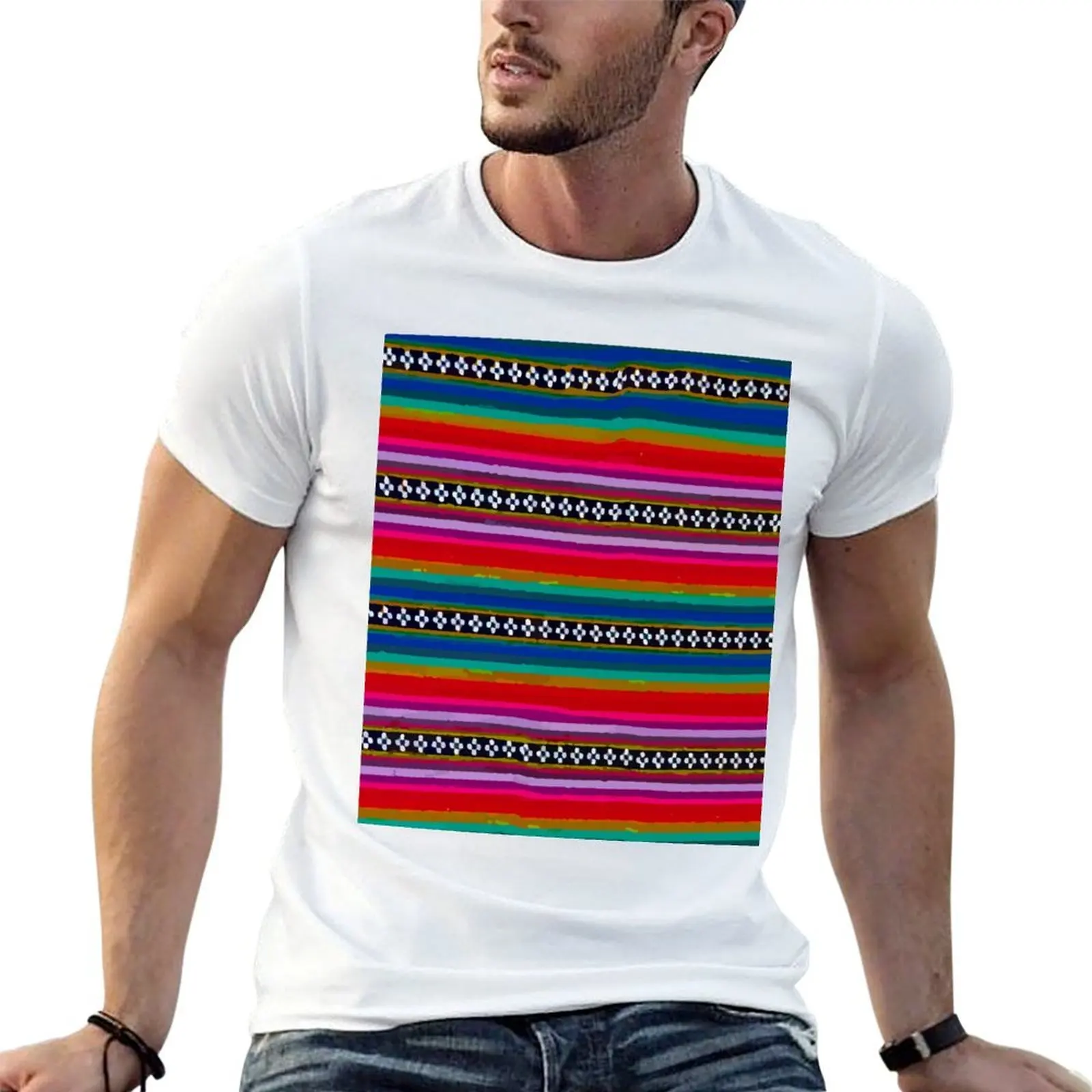 Orange and blue serape blanket colorful embroidery dopamine decor T-Shirt