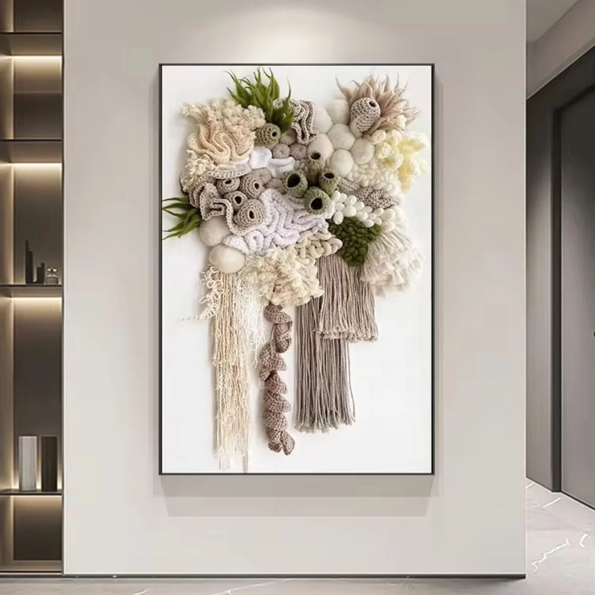 Large Textured Tapestry Wall Hanging Natural Handwoven Wall Hanging Art Decorative Textured Fiber Art with Tassel