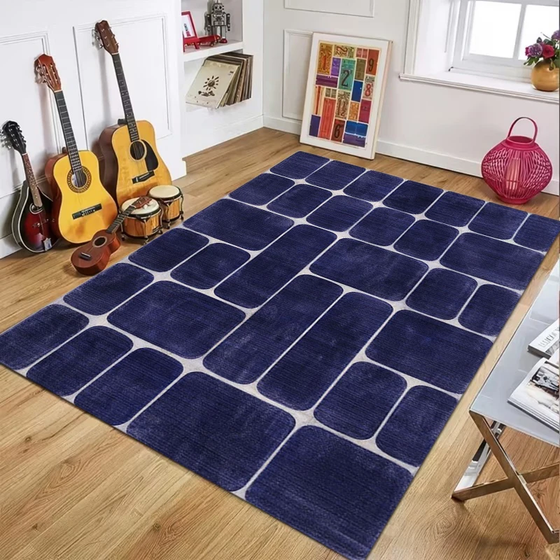 Modern Navy Blue Geometric Print Non-Slip Area Rug Washable Absorbent Living Room Rug for Home Bedroom Kitchen Bathroom Decor
