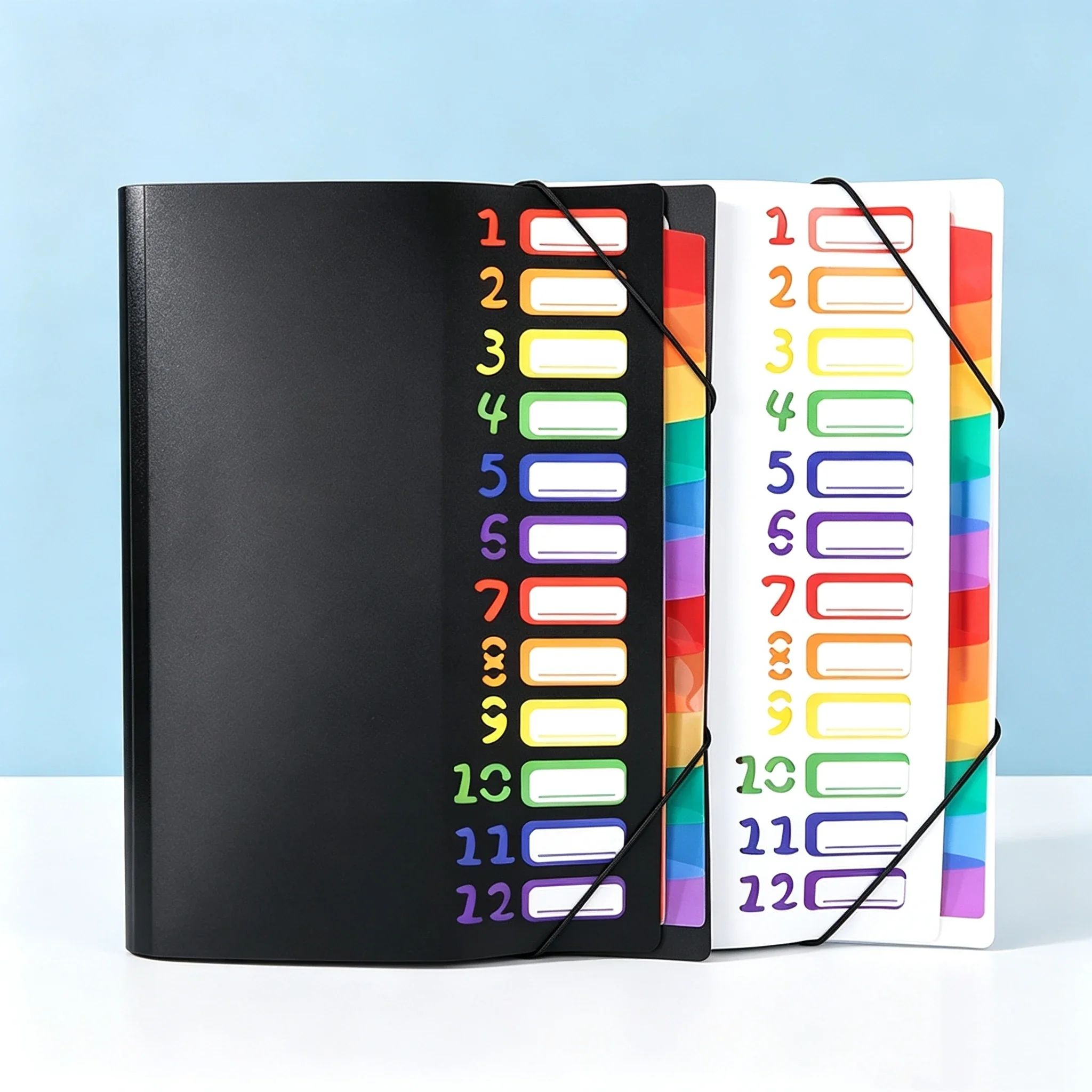 A4 Rainbow Data Organizer File Folder Organizer File Folder 12 Labels Organizer Large Capacity Inner Page Storage Book Office