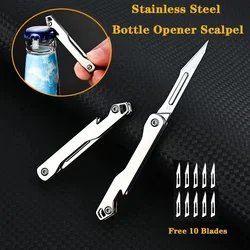 Stainless Steel Folding Knife Utility Knife Interchangeable Blade Beer Opener Self-defense Camping Outdoor Express Box Cutter