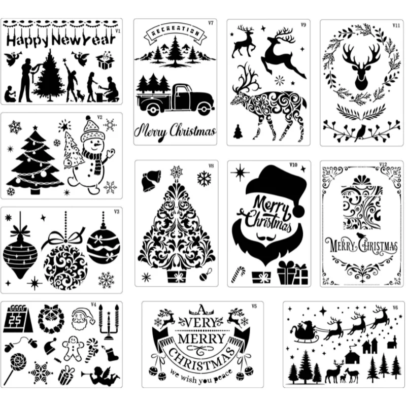 

Christmas STENCIL Painting Stencils DIY Walls Layering Drawing Template Decor Scrapbook Diary Stamp Coloring Embossing Reusable