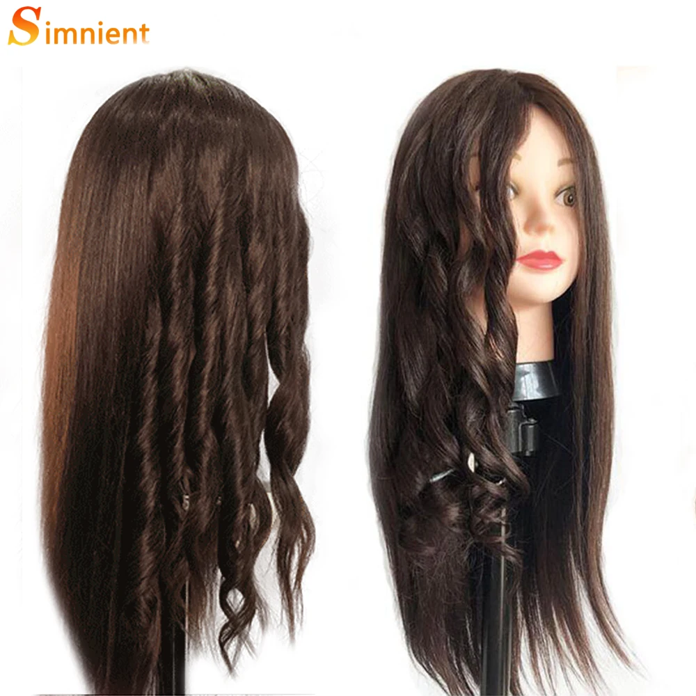 New Long Hair Mannequin Head With 80%Real Hair Hairdresser Practice Training Head Cosmetology Manikin Doll Head Wig Stand Tripod