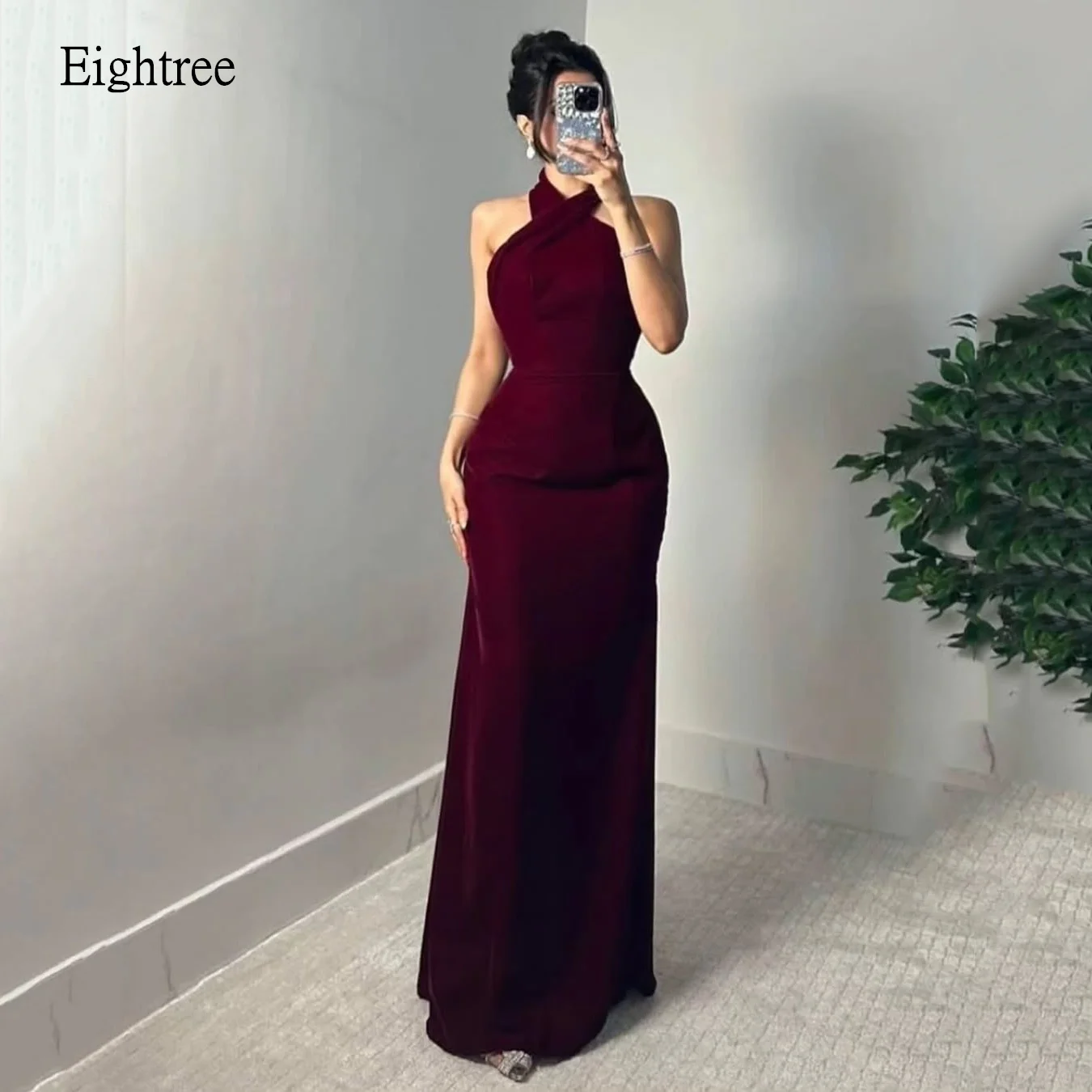 

Eightree Sexy Halter Burgundy Mermaid Prom Gowns Backless Gala-ready Evening Dress Floor Length Party Dresses Customized