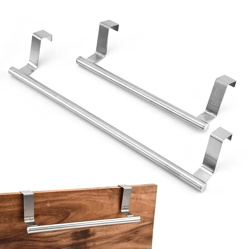 1Pcs Towel Rack Over Door Towel Bar Hanging Holder Stainless Steel Bathroom Kitchen Cabinet Towel Rag Rack Shelf Hanger