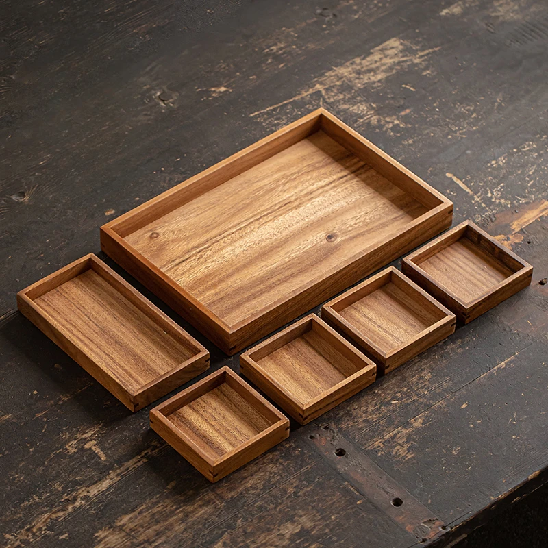 Erfrischungstablett aus massivem Walnussholz, Kamintee, Snack, Liugongge-Teller, Retro